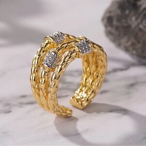 18k Gold Plated Braided Ring with Silver Accents